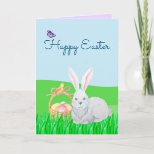 Conejo De Pascua Y Tarjeta De Saludo De La Cesta D