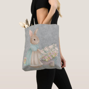 conejo de peter vintage con flores en la bolsa