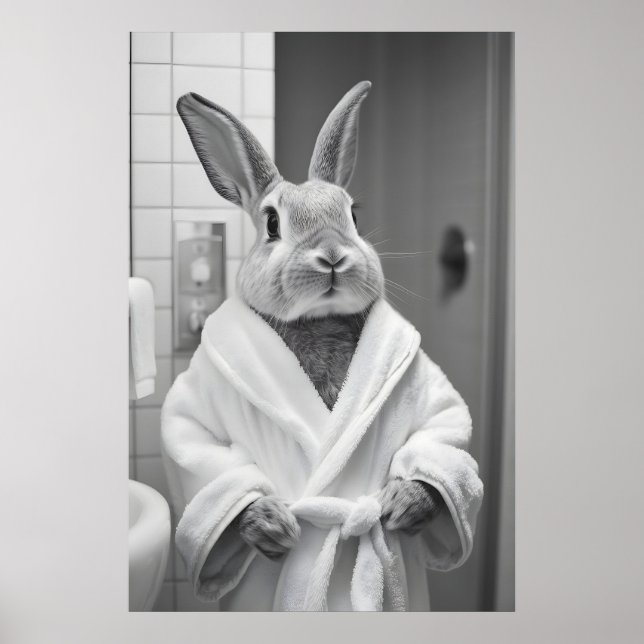 Conejo en Bata Estampado, Arte de IA Divertido par (Frente)