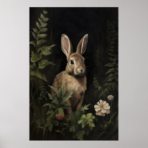 Conejo en impresión de pared de bosque sombrío ver
