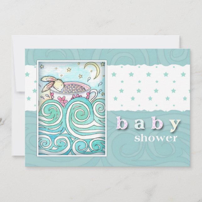 Conejo en té invitaciones a ducha para bebés (Anverso)