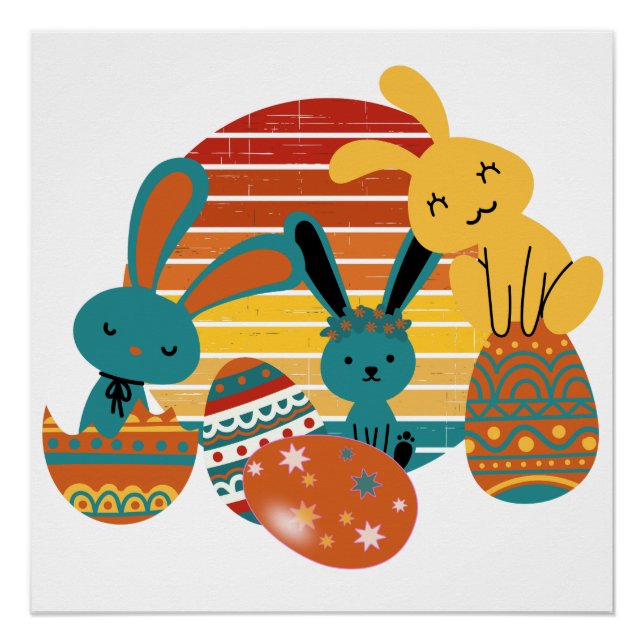 Conejo feliz, Huevo de Pascua, Poster lindo (Anverso)