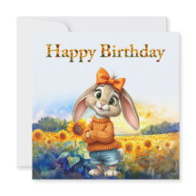 Conejo femenino campo de girasoles Feliz Cumpleaño
