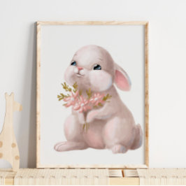 Conejo Floral Acuarela Rosa | Impresión de pared d