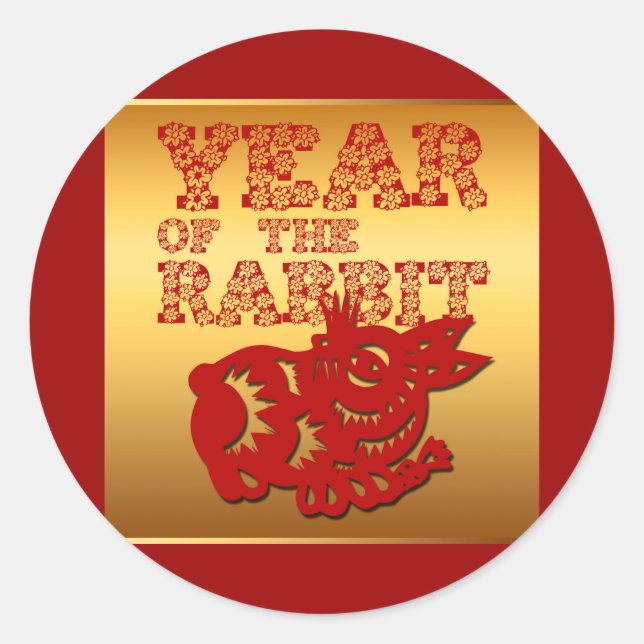 Conejo floral de papel rojo Año Zodiac R Pegatina (Anverso)
