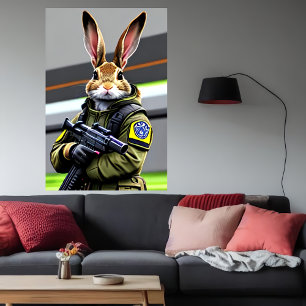 Conejo fresco antropomórfico Soldado Arte IA