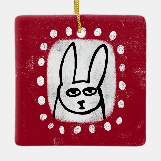 Conejo Gracioso En Ornamento Rojo (Anverso)