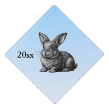 Conejo gris puro contra cielo azul con año