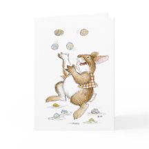 Conejo haciendo malabares tarjeta de Pascua