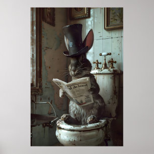 Conejo leyendo periódico en impresión de inodoro,
