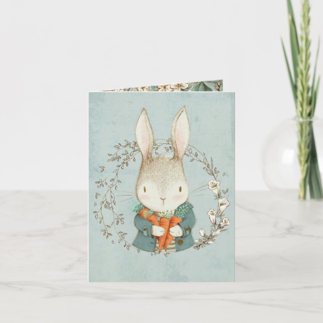 Conejo lindo con Tarjeta de Pascua de Zanahoria (Anverso)