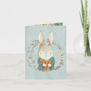Conejo lindo con Tarjeta de Pascua de Zanahoria
