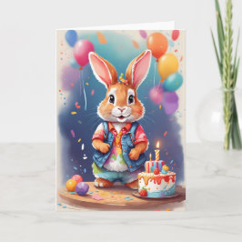 Conejo lindo, sonriente celebrando | Tarjeta