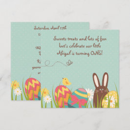 Conejo lindo y Huevos de Pascua Invitación de prim