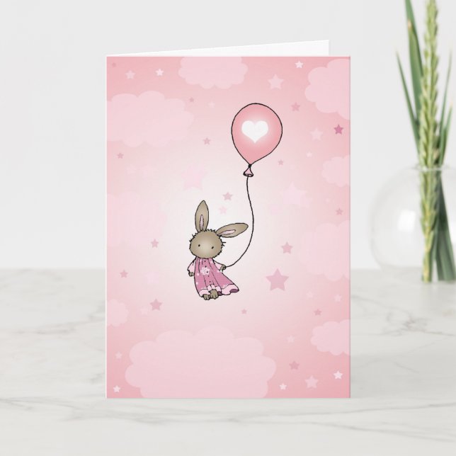Conejo marrón en tarjeta de cumpleaños rosa (Anverso)