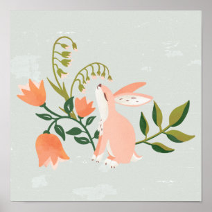 "Conejo ondulado" Arte floral de conejo rosado