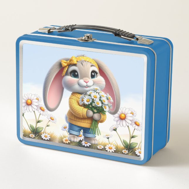 Conejo orejas rosadas margaritas blancas  (Anverso)
