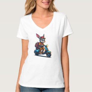 Conejo Vintage en Scooter – Camiseta de cuello en