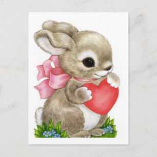 Conejo y corazón - postal
