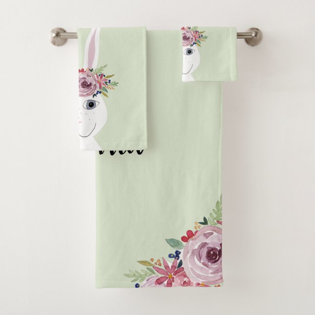 Conejo y nombre de la acuarela floral y caprichosa (In situ)