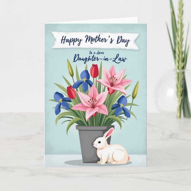 Conejo y tarjeta de las madres de Blooms (Anverso)
