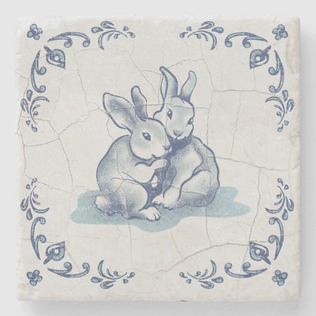 Conejos Amigables de Piedra para Posavasos Delft (Anverso)