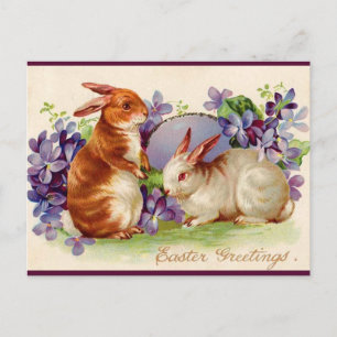 Conejos Antiguos y Lilas Tarjeta de Pascua