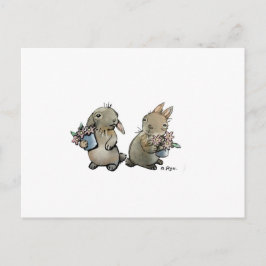 Conejos con tarjeta postal de flores