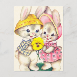 conejos de Pascua retro vintage tarjeta postal de 
