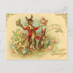 Conejos de Pascua Vintage Tarjeta de Pascua