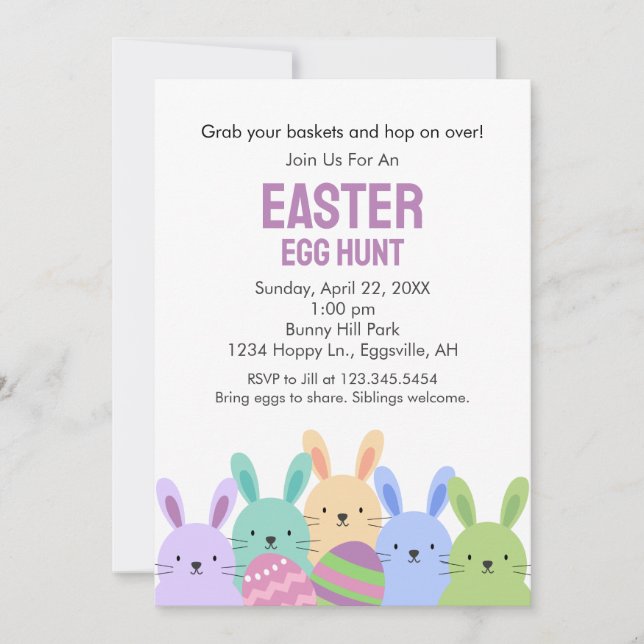 Conejos de Pascua y Invitación de Búsqueda de Huev (Anverso)