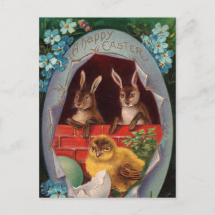 Conejos de Pascua y tarjeta postal antigua de poll