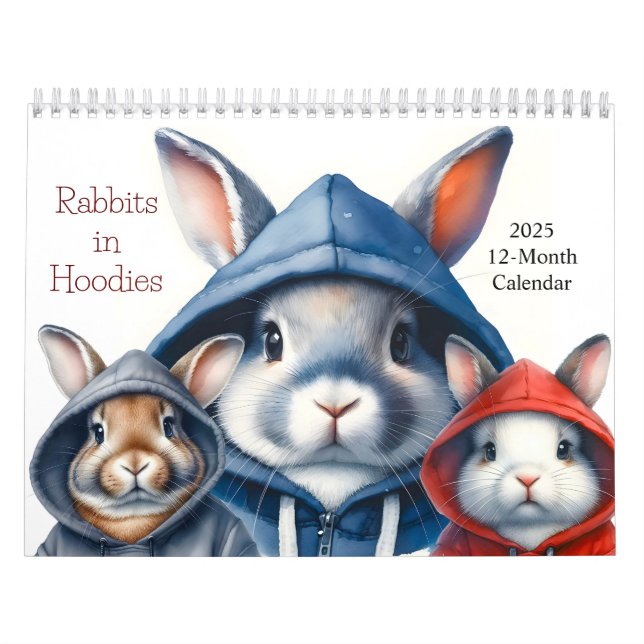 Conejos en Hoodies 2025 Calendario 12 meses (Tapa)