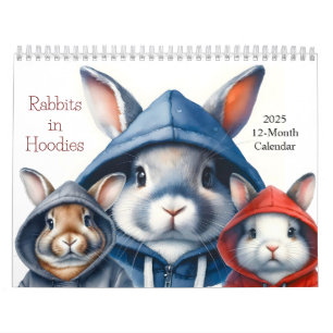 Conejos en Hoodies 2025 Calendario 12 meses