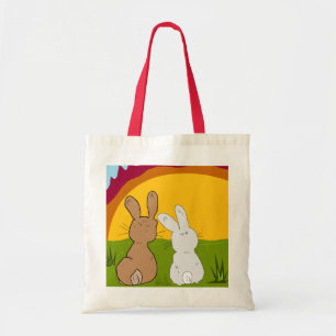 conejos en la bolsa de asas de la puesta del sol