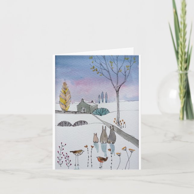 Conejos en las tarjetas de felicitación por la nie (Anverso)