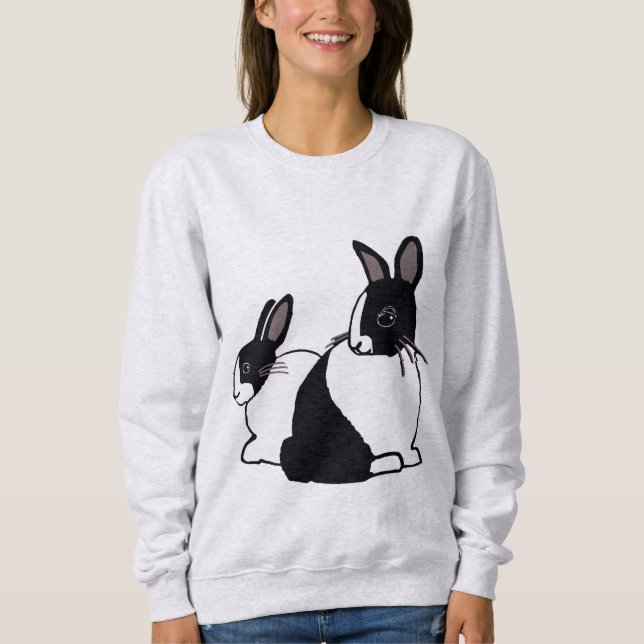 Conejos holandeses negros y blancos, sudaderas fem (Anverso)