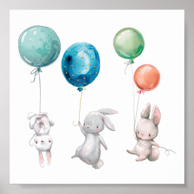 Conejos Rosas Globos Impresión Artística (Frente)