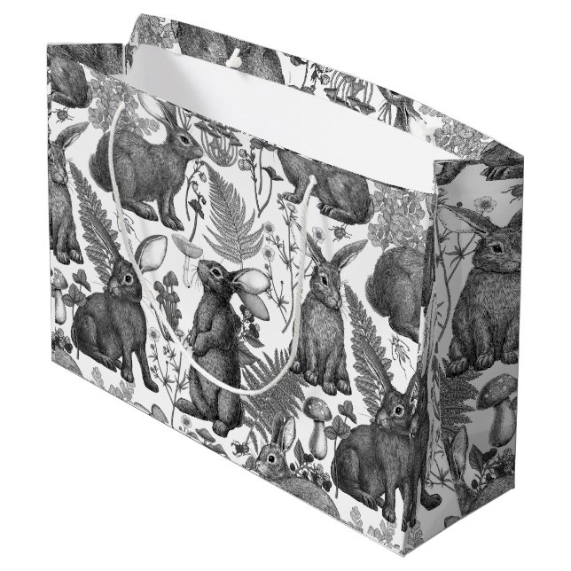Conejos y flora forestal2 Bolsa de regalo grande (Angulo reverso)