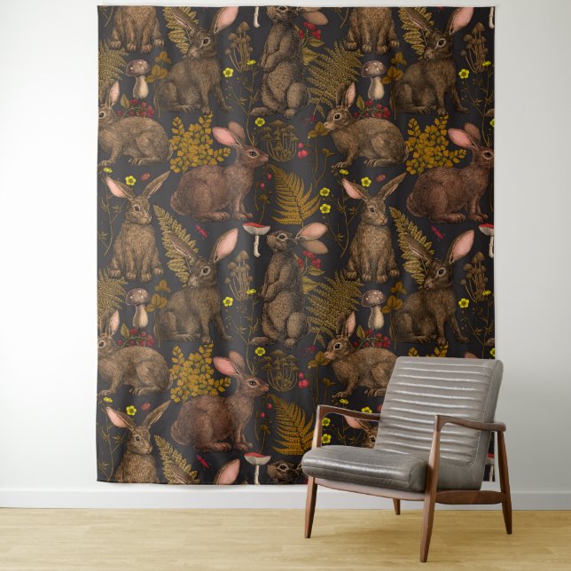 Conejos y flora silvestre 3 Tapiz (In situ)