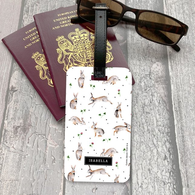 Conejos y trébol | Vacaciones de viaje | Etiqueta  (Rabbits and Clover | Travel vacation | Luggage Tag)
