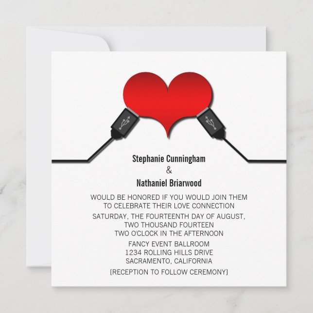 Conexión de amor Invitación a la boda USB, rojo (Anverso)
