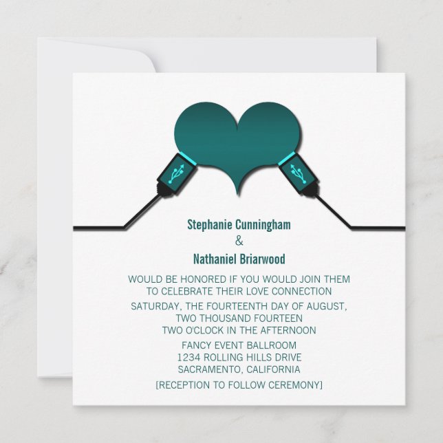 Conexión de amor Invitación a la boda USB, Verde a (Anverso)