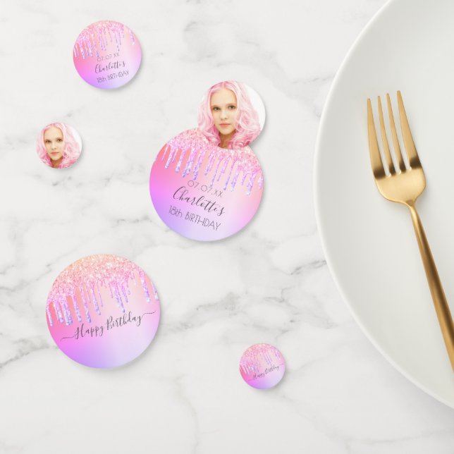 Confeti 18 años foto goteo rosa morado (Grupo)