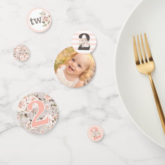 Confeti 2.º cumpleaños Rústico Madera Shabby Chic Rosas Fl (Grupo)