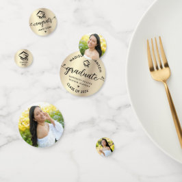 Confeti 3 Graduación fotográfica Black Gold Modern Script