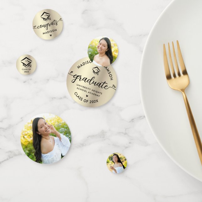 Confeti 3 Graduación fotográfica Black Gold Modern Script  (Grupo)