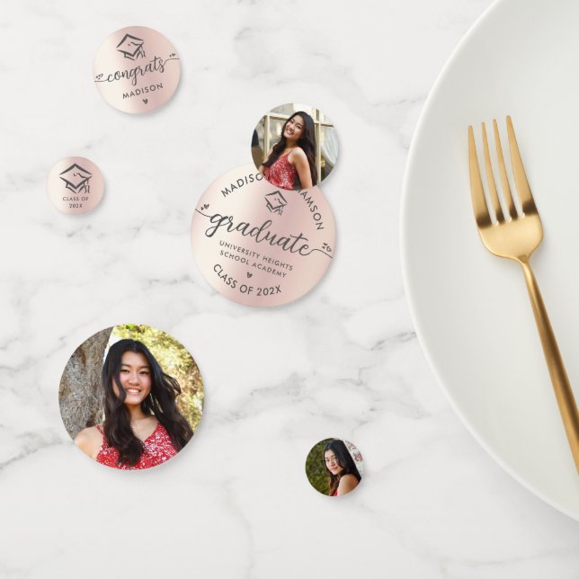 Confeti 3 Rosa de Graduación de Fotografía Gold Modern Scr (Grupo)