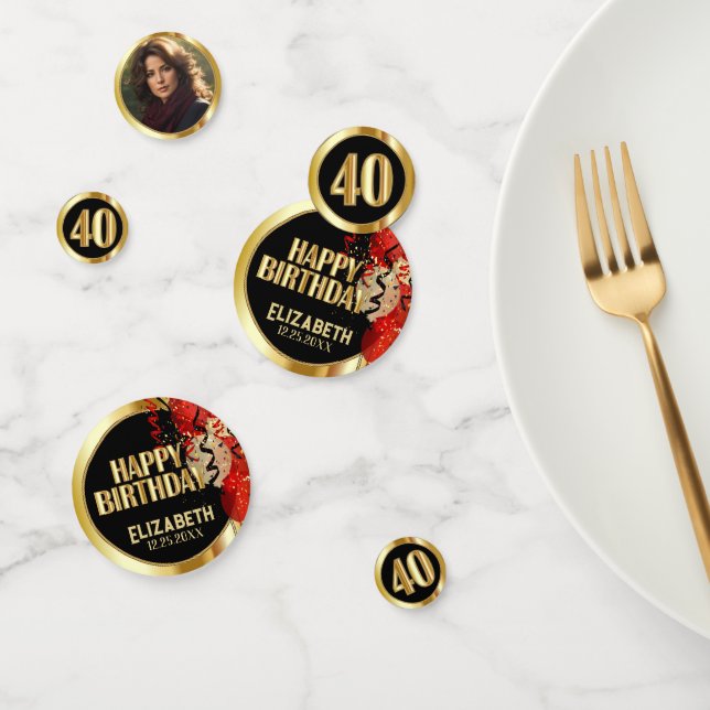 Confeti 40.º cumpleaños - Foto de Red, Black y Gold 🎈 (Grupo)