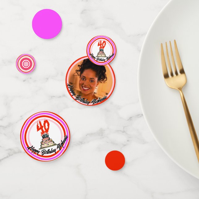 Confeti 40 Pastel de cumpleaños en foto de fuego Blanco Ro (Grupo)